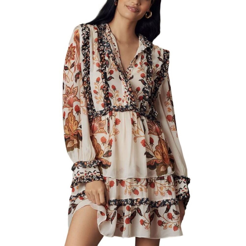 Farm Rio Womens Berry Garden Mini Dress Medium Cream - NWT $320